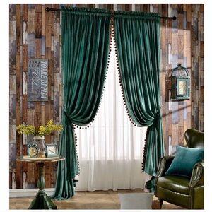 Luxurious antique green velvet blackout curtains